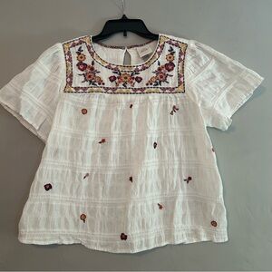 Knox Rose White Short-Sleeve Embroidered Floral Peasant Top